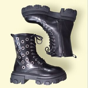 Yoki Santy - 18 Combat Boots Biker Black Lace Up Side Zipper Size 8